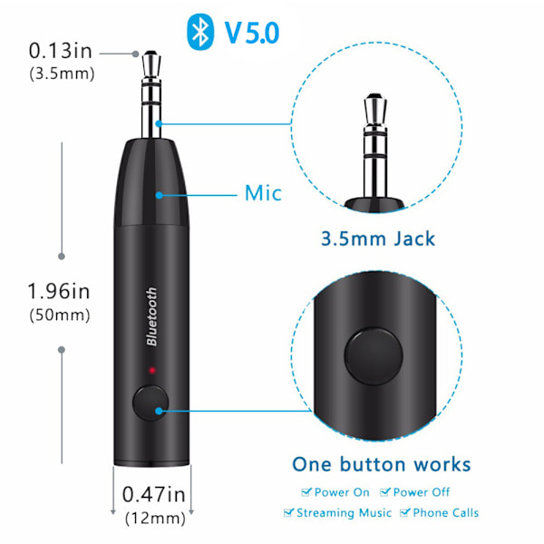 Handsfree Bluetooth-mottagare, 3.5mm