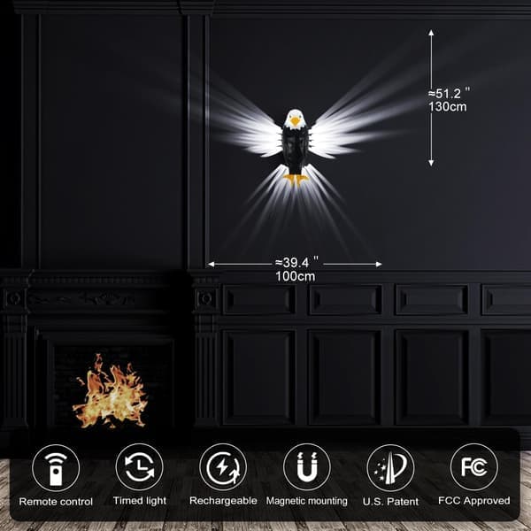 Bald Eagle Wall Lamp American Eagle Night Light Magnetic Wall Mounted Eagle Lamp for Bedroom Living Room Hallway Detachable Rechargeable Eagle Lamp