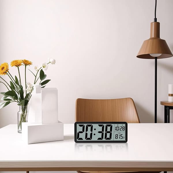 Silent Digital Wall Clock with Date/Time/Temperature Large Display Versatile Battery/USB Powered 8 Inch Large LCD Screen Clock with 12/24H Mounted