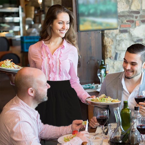 Midjeklänning Köksmatlagning Restaurang 100% Bomull Bistro Halvförkläden med Ficka För Flicka Kvinna