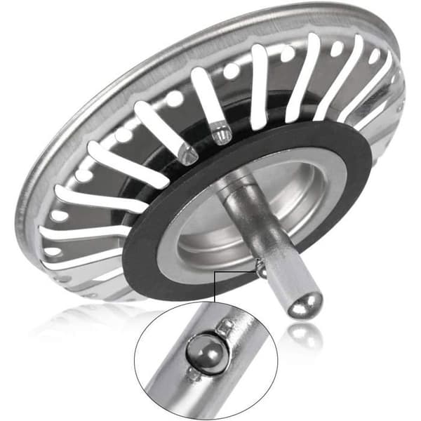 2 stk. vaskesilpropp, kjøkken-/baderomssil, 84 mm diameter med kuleendeplugg i rustfritt stål
