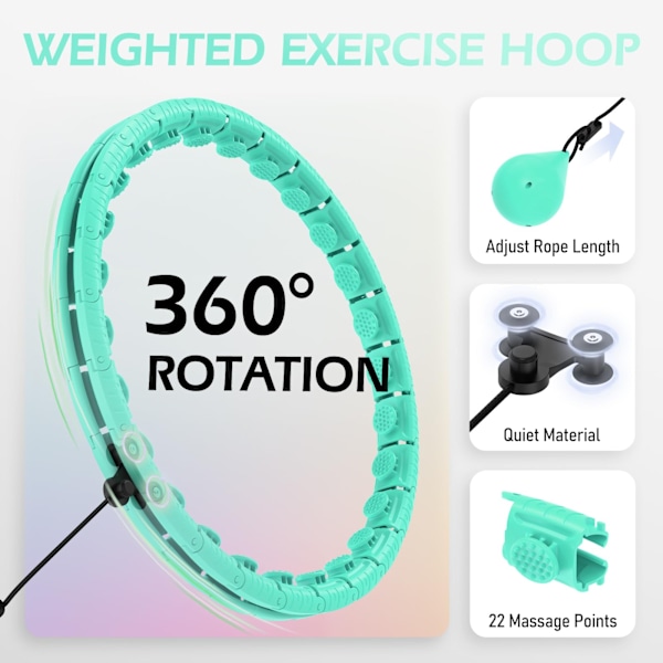 Viktad hula hoop med 26 länkar (56 tum) för viktminskning för vuxna, Infinity Hoop Plus Size, smart träningsutrustning för kvinnor blue blue