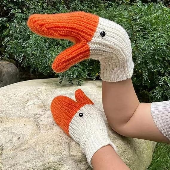 Silly Goose Handsker, Håndlavede Sjove Strikkede Dyrehandsker Med Termisk Blødt For, Søde Gåsevanter Gave til Kvinder