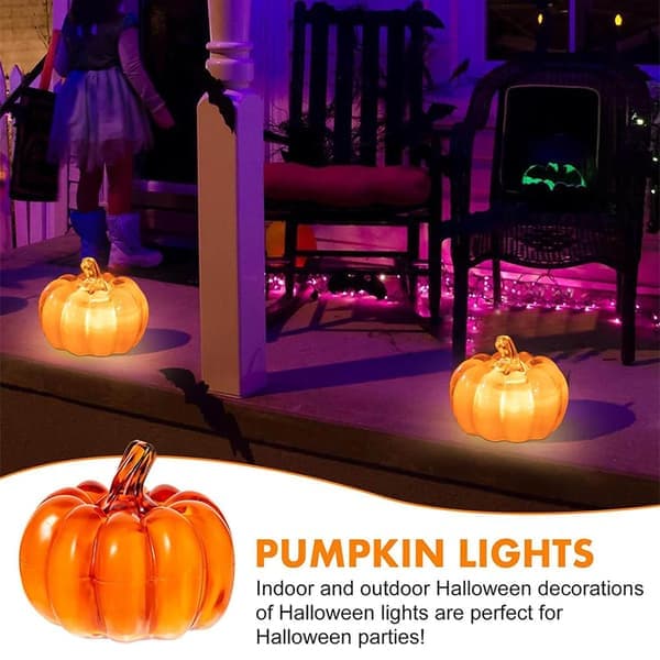 Starry Night Glass Pumpkins Lighted LED Pumpkin Fall Thanksgiving Decor Lighted Pumpkin Lantern Indoor Autumn Decorations-2pcs