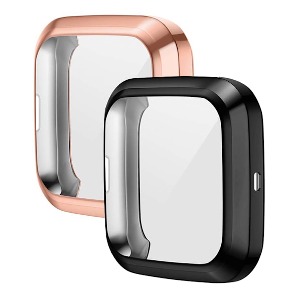 [2-pack] Fitbit Versa skärmskyddsfodral, helt runt elektropläterat mjukt TPU-skydd runt skyddande fodral transparent + svart