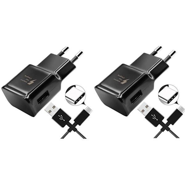 2 USB-C snabbladdare med säkerhetsskydd och lång kabel för snabb laddning