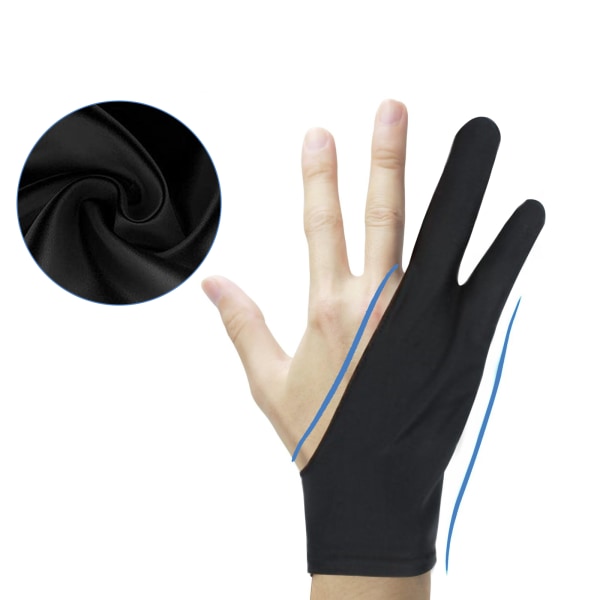 Artisthandske Antifouling Digital Draw Glove 3-pack högelastisk Lycra Fiber Två Fingerhandskar Fri storlek för grafikritning, surfplatta, dyna och konst