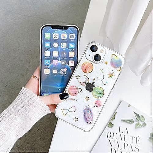 iPhone 13 Star Case, Transparent Soft Silicone Case with Design Bling Stars Moon Space Shiny Ultra-thin Glitter Protective Case Cover