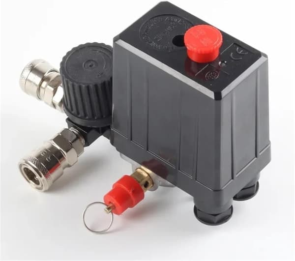 Luftkompressorpumpe Trykkontrollbryter 4 Port 220V Manifold Avlastningsregulator Kontrollventil med Måler