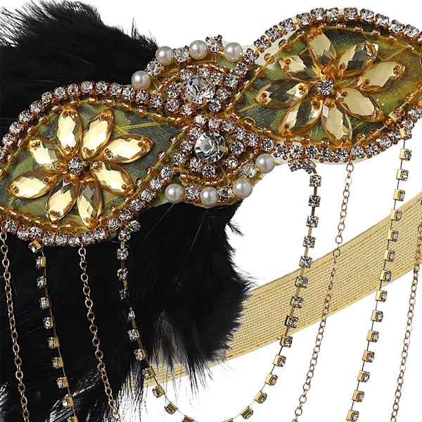 Huvudband i 1920-talets flapperstil - 20-talets Great Gatsby-huvudbonad - Svart fjäderhuvudband - 1920-talets flapper Gatsby-hårtillbehör