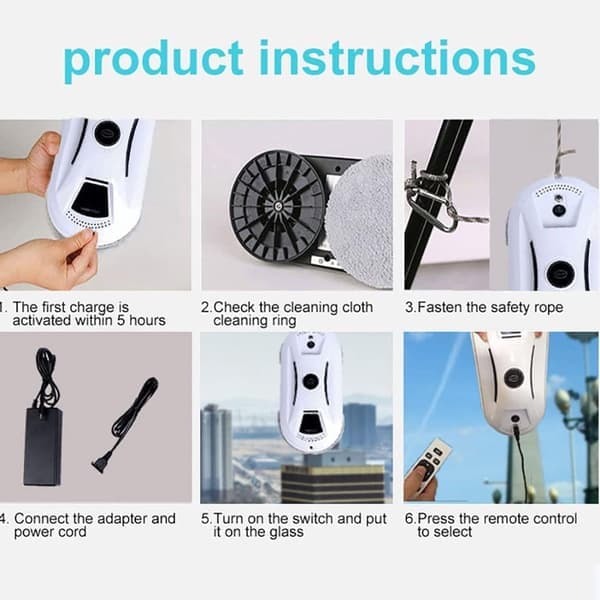 Window Cleaning Robot for Glass - Strong Suction Glass Cleaning Robot with Remote Control - Automatic Robotic Cleaner for Vertical Surfaces - White