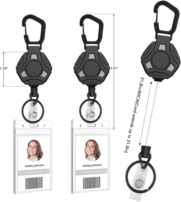 Infällbar nyckelring, kraftig karbinhake, taktisk ID-bricka med 80,8 cm ståltråd, 2-pack