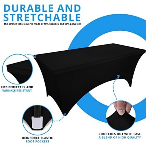 Strækduge [183 cm] Polyester og Spandex Bordbetræk - Maskinvaskbart og Krølfrit (Sæt med 2, Sort)