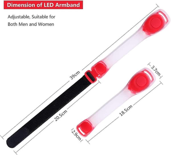 4-pakning LED-armbånd med refleks - for løping og jogging Red