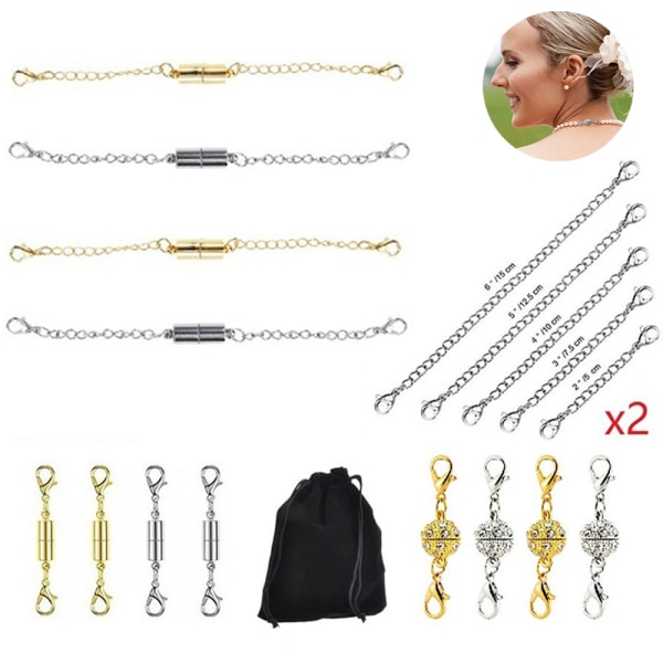Magnetiska smyckeslås och halsbandsförlängare, flera storlekar och stilar Kedjeförlängare Magnetiska lås