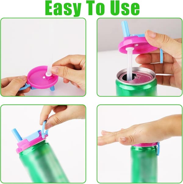 4-pack can lids with straws, soda can lids, reusable decorations for beverage cans