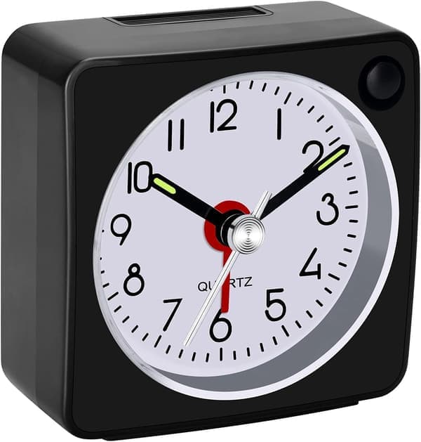 Travel Analog Alarm Clock, 2.25 inch, Ultra Small Clock with Snooze and Light Function, Super Silent Non-Ticking, Battery Operated, Easy Setting
