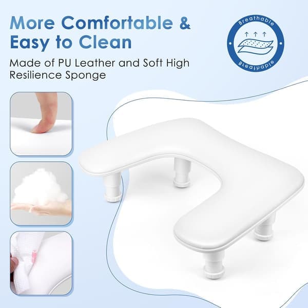 Nail Tech Armrest Nail Art Technician U-Shaped Adjustable Nail Art Armrest - White PU Leather Hand Rest Adjustable Tilt.