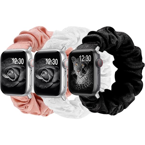 3-pack kompatibla med Apple Watch-band Scrunchies 38 mm tyg mjukt mönster tryckt tyg armband armband dam IWatch elastiska Scrunchy-band