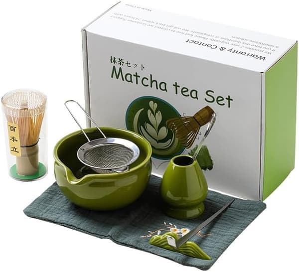 Matcha presentkit - 7 delar - Matcha startkit - Matcha vispar - Keramik - Bambu - Komplett Matcha set förpackning
