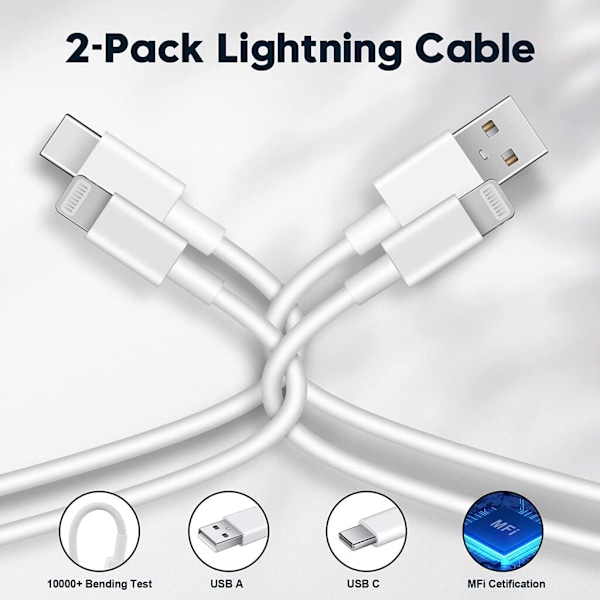 USB-A & USB-C Kabel för iPhone – 2-Pack