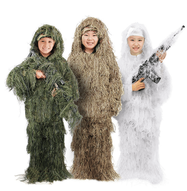 Barn Ghillie Suits Sniper Halloween Armékostym Grön 130