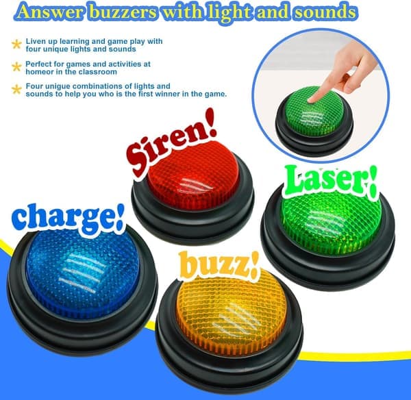 Quiz Buzzers - Set med 4 ljus- och ljudbuzzers för pubquizspel