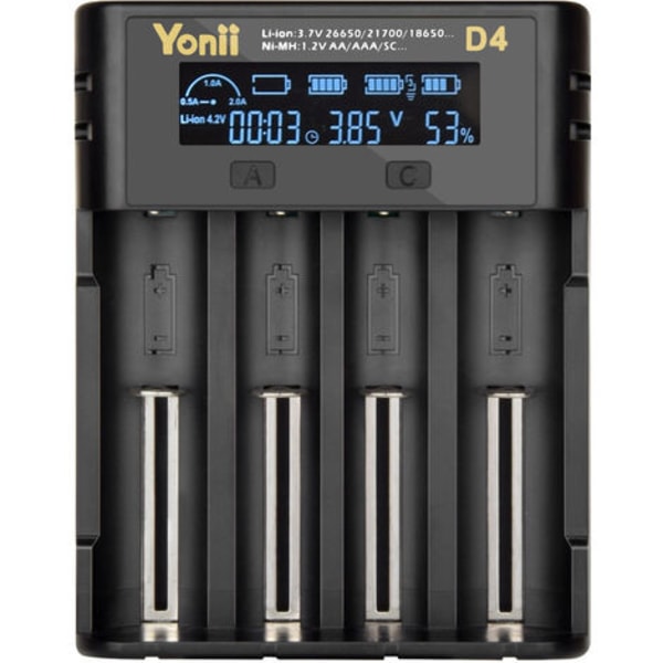 18650 Batteriladdare 4 Platser Automatisk med Laddningsläge LCD-display för Li-ION Ni-MH Ni-CD AA AAA AAAA C 22650 18490 18350 RCR123 (Batterier ingår ej)