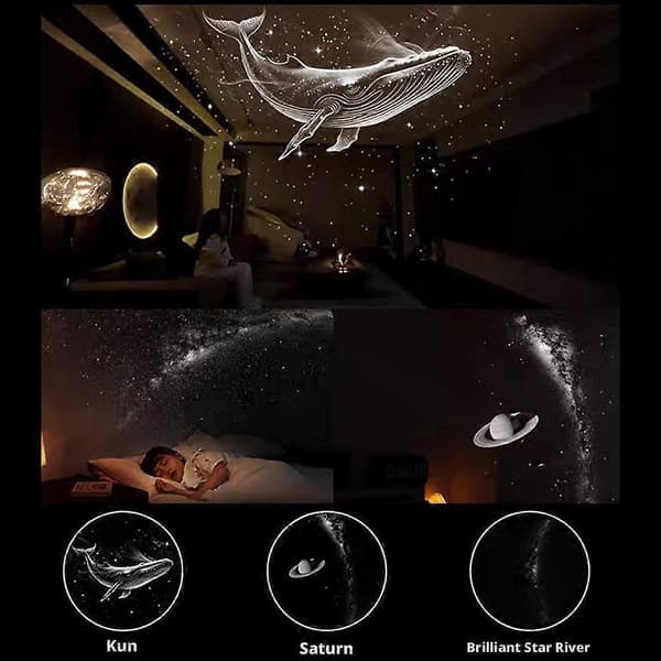 2-i-1 Mini Stjernehimmelprojektor LED Omgivelseslys for Soverom Søvnbruk, Hvit for 5 Filmer, 5 Lysbildefremvisninger 5 Slides a