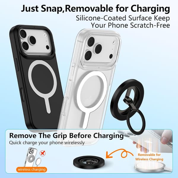Magnetisk Telefonringholder, 360° Roterende Dobbeltsidet Grebsstativ til de fleste Smartphones & Bilholdere – Sort Cool Black