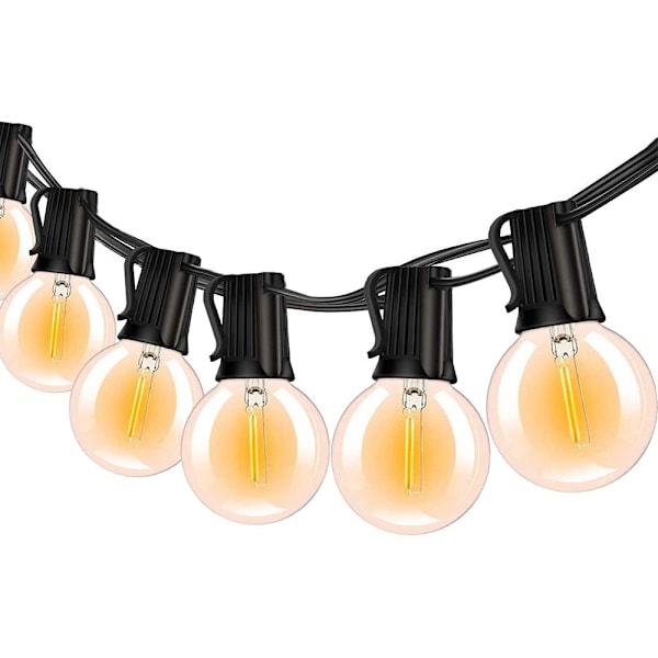 Strängbelysning utomhus, 50 fot med 25 splittersäkra G40 LED-lampor (1 reserv), vattentäta ljusslingor för utomhusbruk, bakgård, veranda,