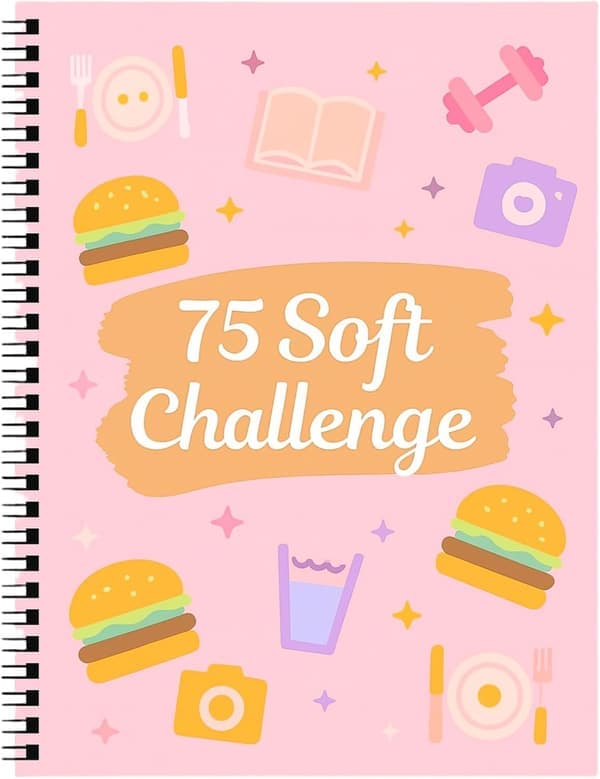 75 Soft Challenge Journal – Kvinnors redigerbara 75-dagars Soft Challenge-bok med daglig planerare, regnbågssidor och välmåendespårare