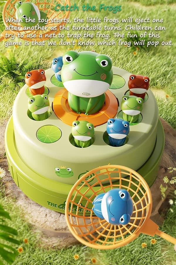 Electric Jumping Frog Turntable Toy Set — Interactive Pop-Up Game with Music & Lights, Focus Training for Kids, Family Catching Activity