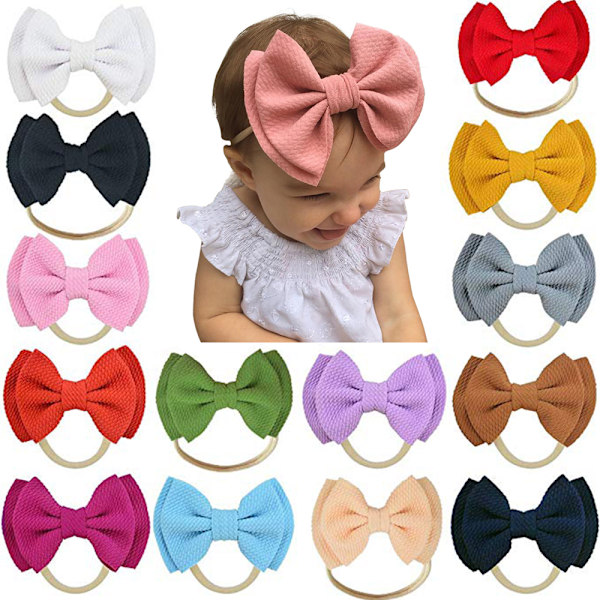 14 färger Baby pannband med stora rosetter och mjuka elastiska nylon pannband hårtillbehör för nyfödda spädbarn flickor och småbarn