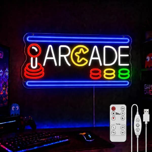 ARCADE Neonskilt med fjernkontroll: Spillveggdekor for gutterom