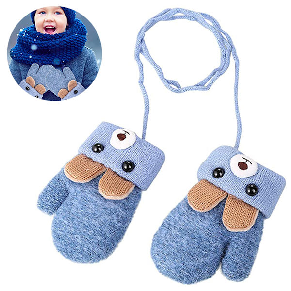 Barn Fleece Fodrade Stickade Vantar för Baby Toddler Pojkar Flickor Vinterhandskar Stickade Tjocka Termiska Handskar blå