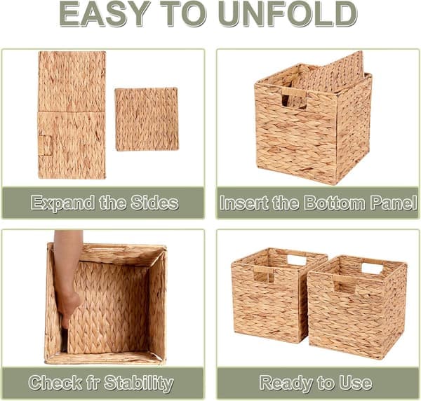 Water Plant Inspired Woven Storage Baskets Set of 2, Foldable, Suitable for Bedroom or Bathroom Storage