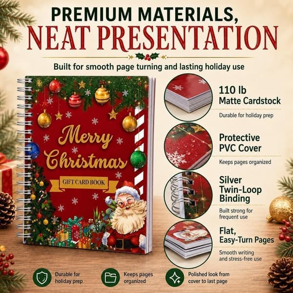Julklappskortbok DIY Spiral Kontanter 5x7 Jul för Presentkort