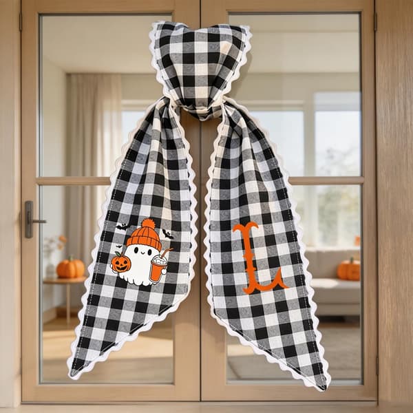 Halloween flosset sløjfe – lang hale, bindebånd, genanvendelig veranda krans & dørpynt