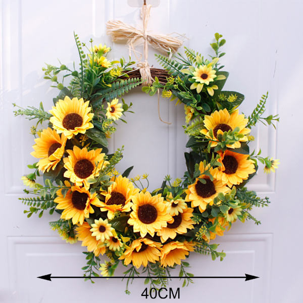 40 cm solrosblommor grönska krans sommar höst fira handgjord dörrkrans vildblommor dekoration