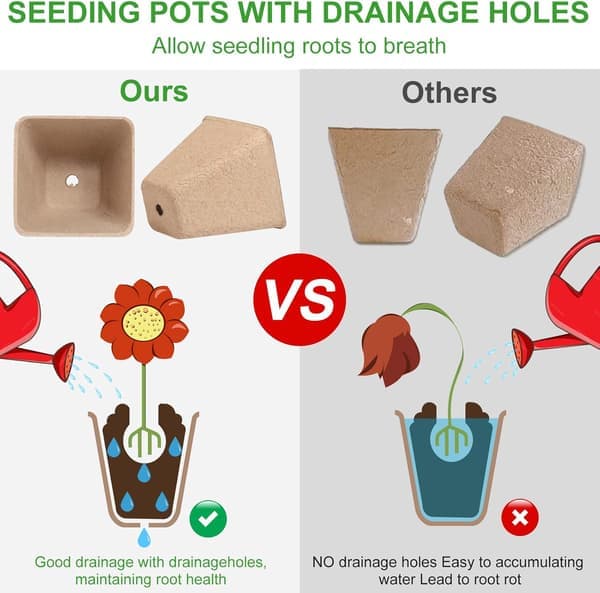 50 Biodegradable 3-inch Square Peat Pots with Labels for Outdoor Plant Nurseries