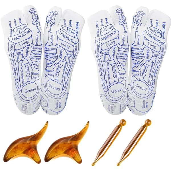 2x massagesockor, reflexologisockor set, bomulls-fotreflexologisockor, tryckpunktssockor, massagepinne