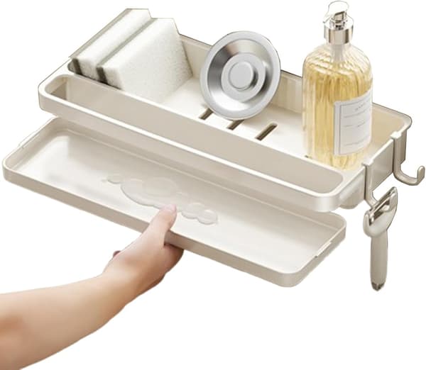 Sink Organizer - Countertop Sponge Holder, Compact Drain Organizer, Multifunctional Soap Dish for Brushes & Scrubbers, Bathroom.