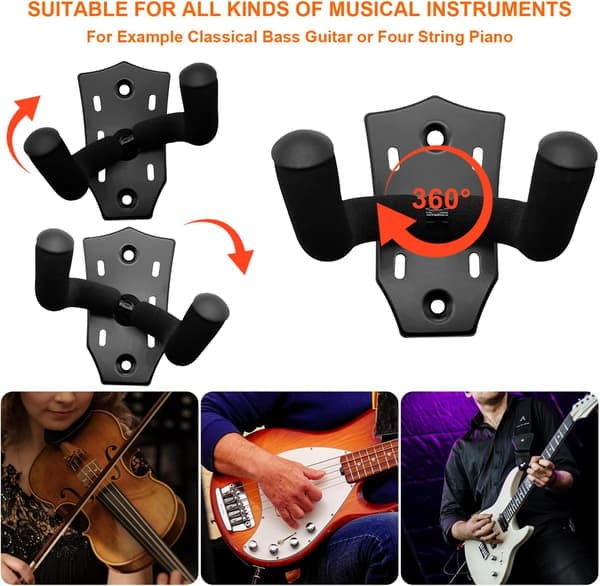 Gitarr Väggfäste Hängare 2-Pack, Metall Gitarrhängare med Skruvar, Gitarrfäste med Skyddande Svamp, Gitarrhållare Stativ Lämplig för Bas/Gitarr