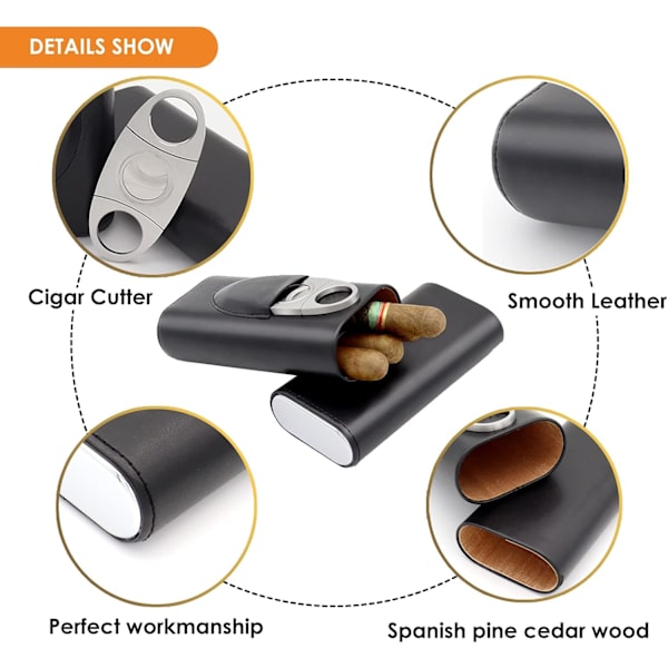 3 Finger Humidors Läder Cedar Fodrad Cigarr Humidor Silver Cigarr Cutter