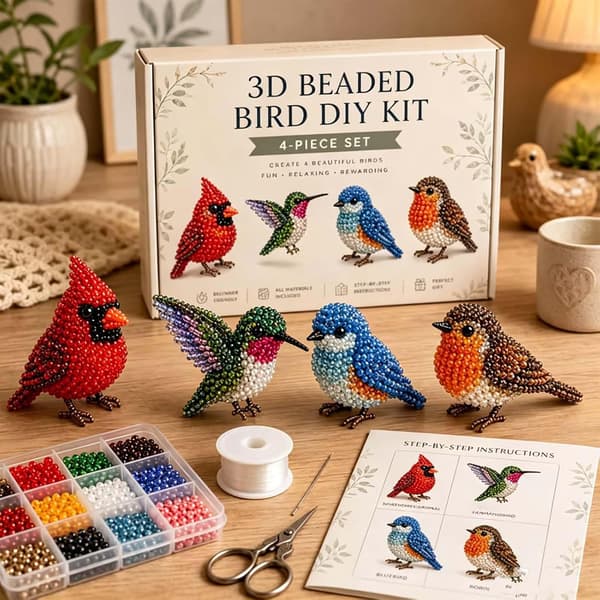 Mini 3D Perle Dyre DIY Sæt, 3D Perle Dyre Sæt, Nemt DIY Perlebroderi Sæt, Inkluderer 4 Søde Designs