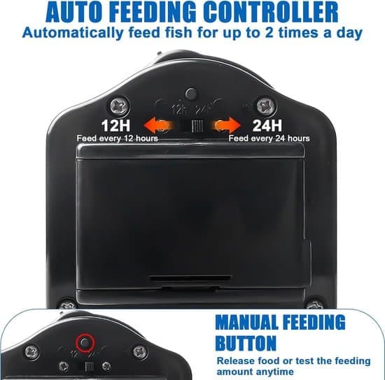 Automatic Feeder - Automatic Aquarium Feeder - 12 or 24 Hour Cycle - Adjustable Pellet Dosing - Battery Operated (Batteries Not Included)