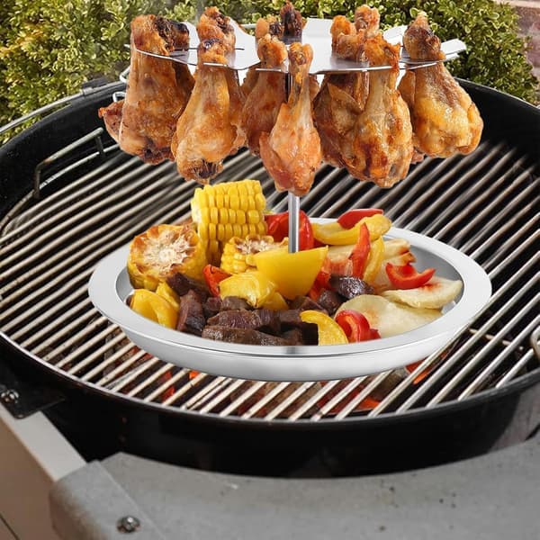 Kyllinglårstativ i rustfritt stål, 10-roms rotisseriegrill, 2-i-1 grilltilbehør