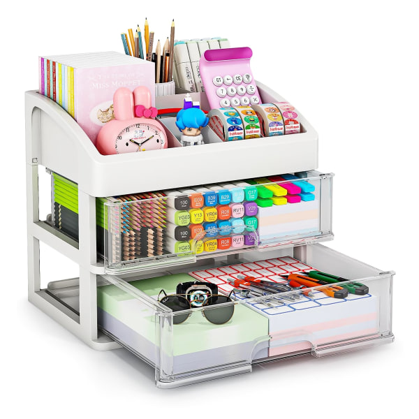 Organizer med lådor, 2 eller 3 lådor organizer, stationära förvaringslådor för kontorsmaterial, stationär organizer