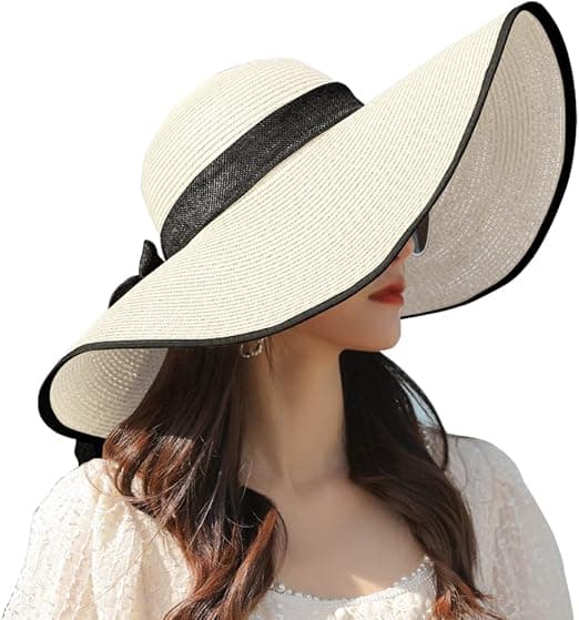 1 stk. foldbar floppy stråsolhat med bred skygge til kvinder, sommerstrandhat UV UPF 50+ C